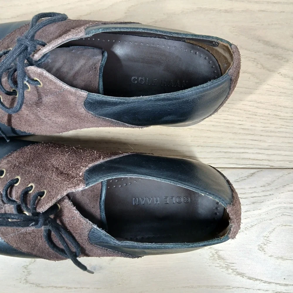 Cole Haan Oxfords Mens 11 Black Brown Leather Lace Up Dress Comfort Sole Classic